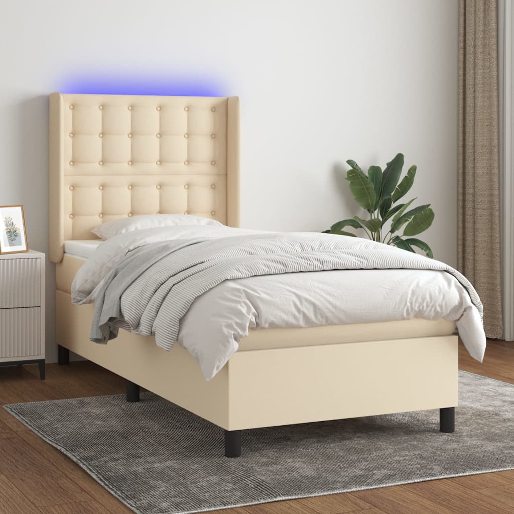 Boxspring met matras en LED stof crèmekleurig 90x190 cm is nu te koop bij PeponiXL, paradijselijk wonen!