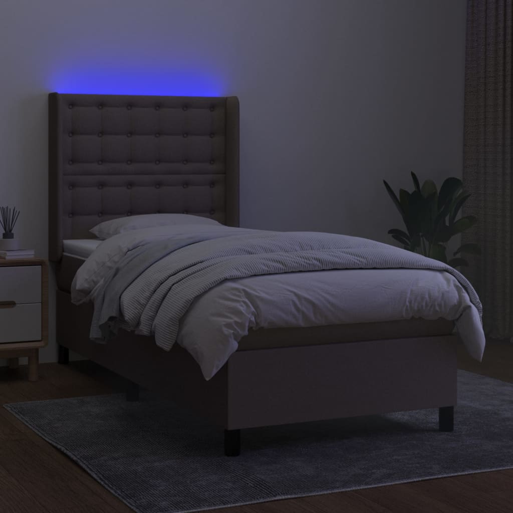 Boxspring met matras en LED stof taupe 80x200 cm is nu te koop bij PeponiXL, paradijselijk wonen!