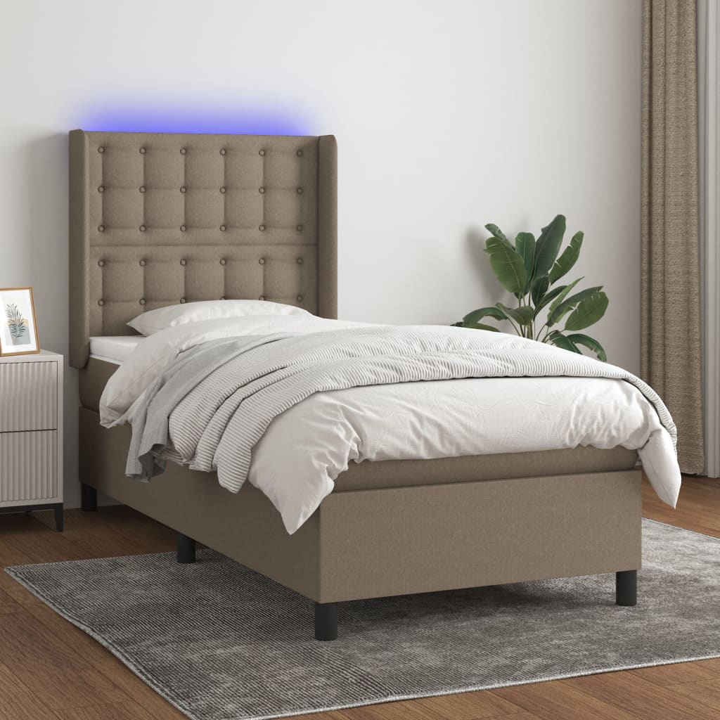 Boxspring met matras en LED stof taupe 80x200 cm is nu te koop bij PeponiXL, paradijselijk wonen!