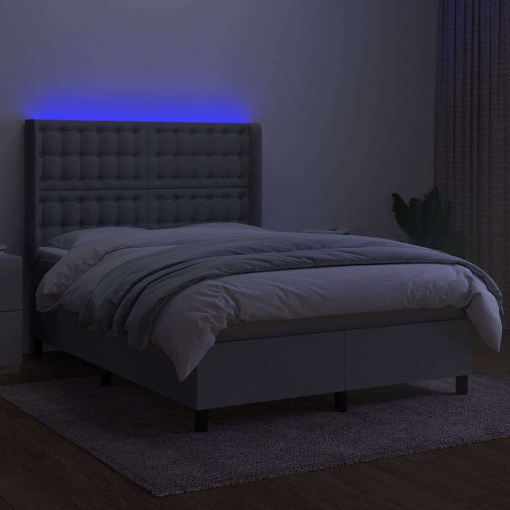 Boxspring met matras en LED stof lichtgrijs 140x190 cm is nu te koop bij PeponiXL, paradijselijk wonen!