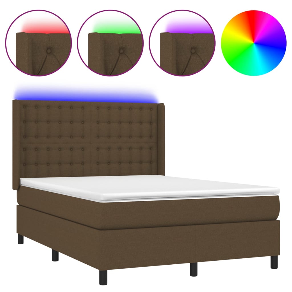 Boxspring met matras en LED stof donkerbruin 140x190 cm is nu te koop bij PeponiXL, paradijselijk wonen!