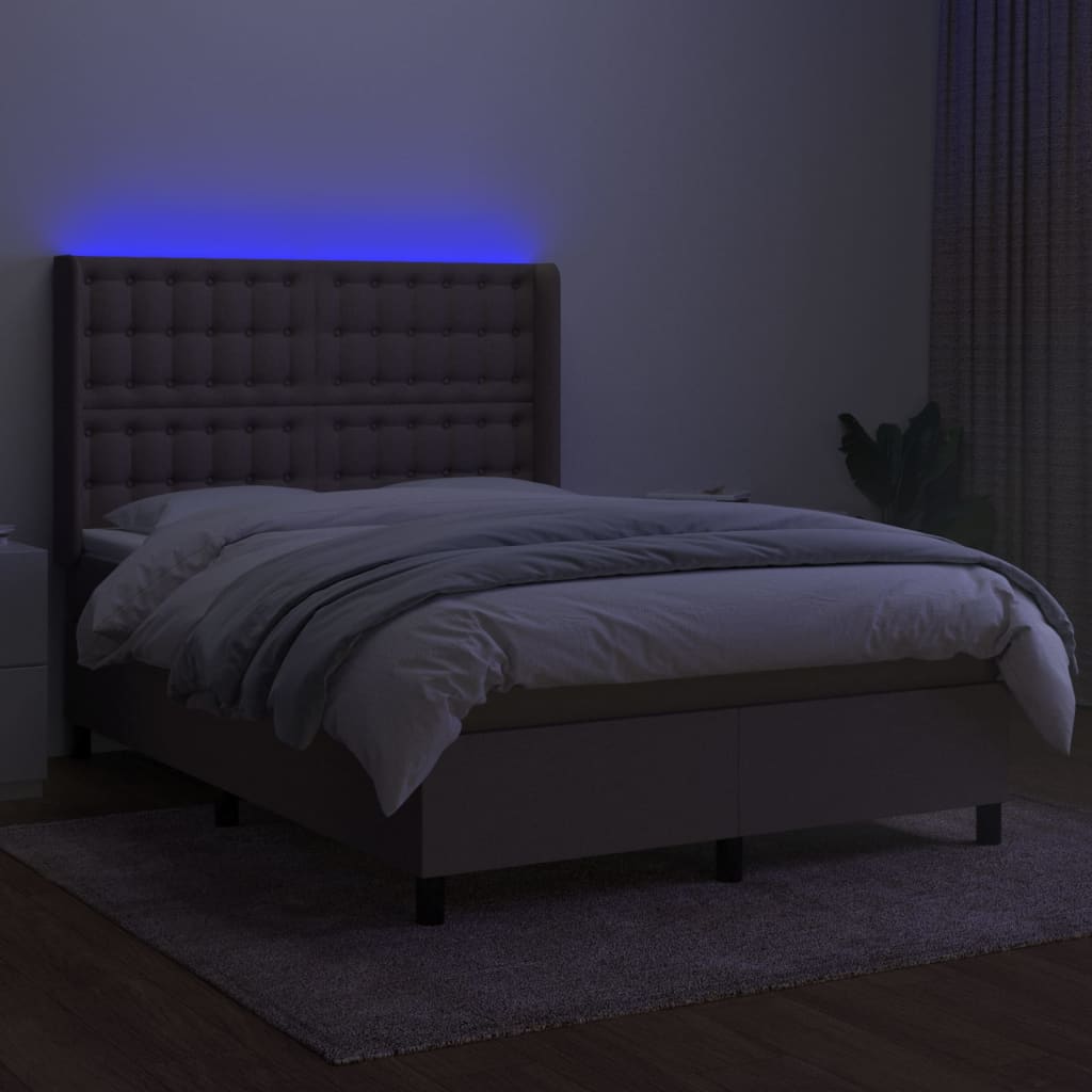Boxspring met matras en LED stof taupe 140x190 cm is nu te koop bij PeponiXL, paradijselijk wonen!
