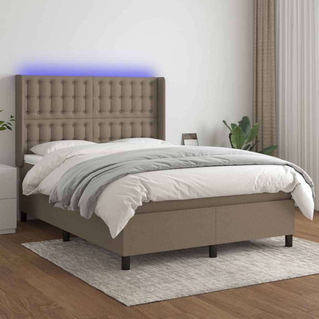 Boxspring met matras en LED stof taupe 140x190 cm is nu te koop bij PeponiXL, paradijselijk wonen!
