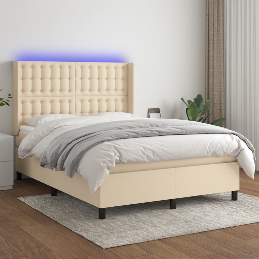 Boxspring met matras en LED stof crèmekleurig 140x190 cm is nu te koop bij PeponiXL, paradijselijk wonen!