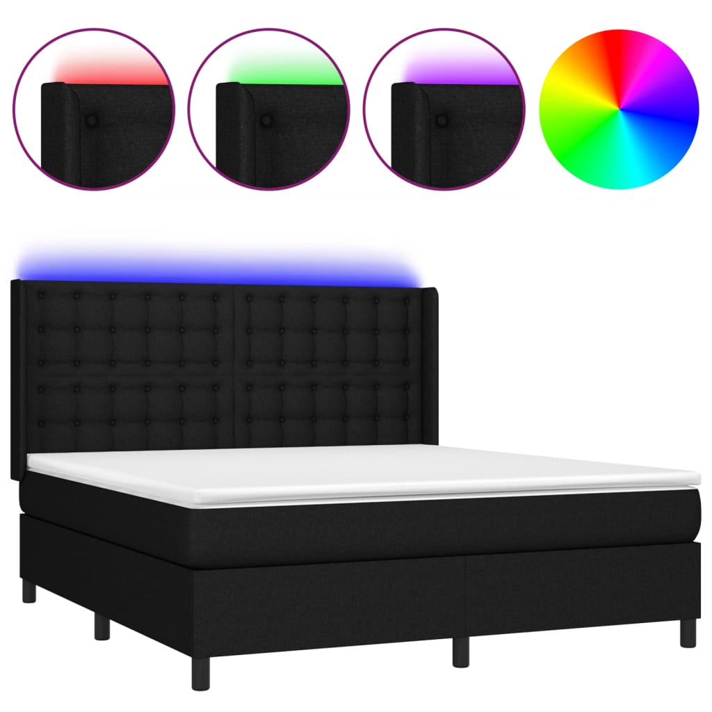 Boxspring met matras en LED stof zwart 160x200 cm is nu te koop bij PeponiXL, paradijselijk wonen!