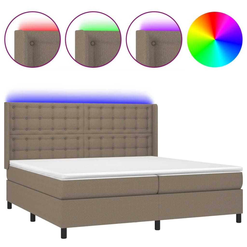 Boxspring met matras en LED stof taupe 200x200 cm is nu te koop bij PeponiXL, paradijselijk wonen!
