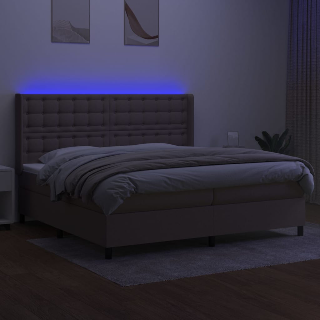 Boxspring met matras en LED stof taupe 200x200 cm is nu te koop bij PeponiXL, paradijselijk wonen!