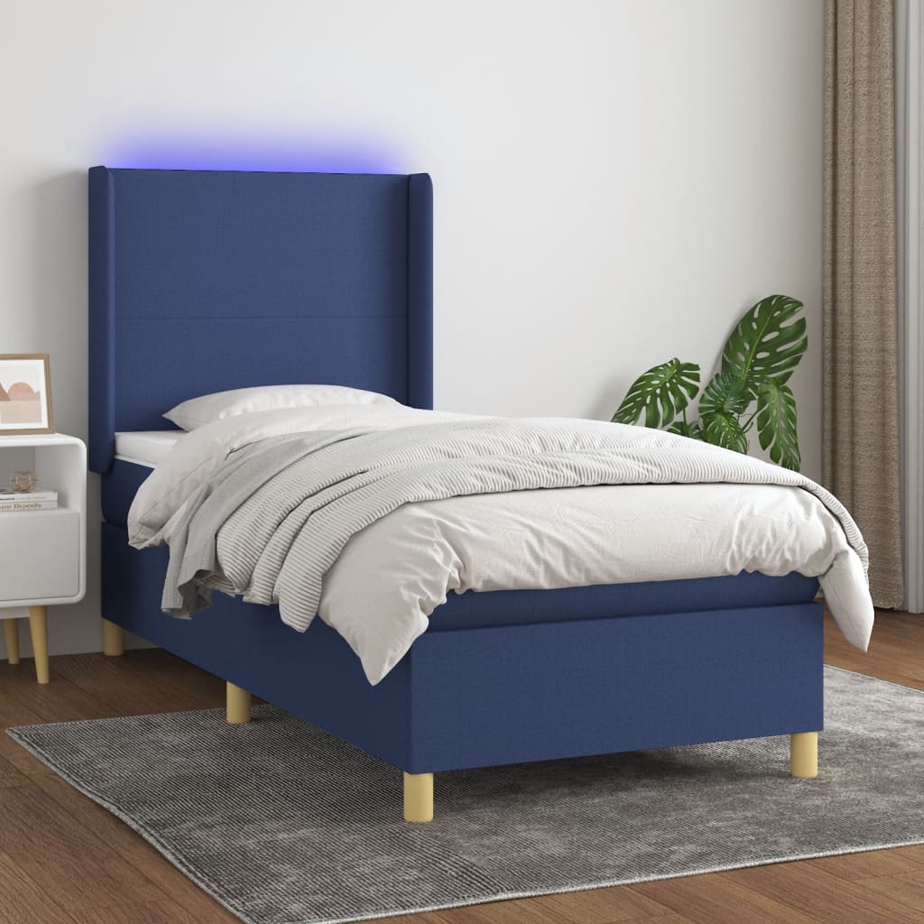 Boxspring met matras en LED stof blauw 80x200 cm is nu te koop bij PeponiXL, paradijselijk wonen!