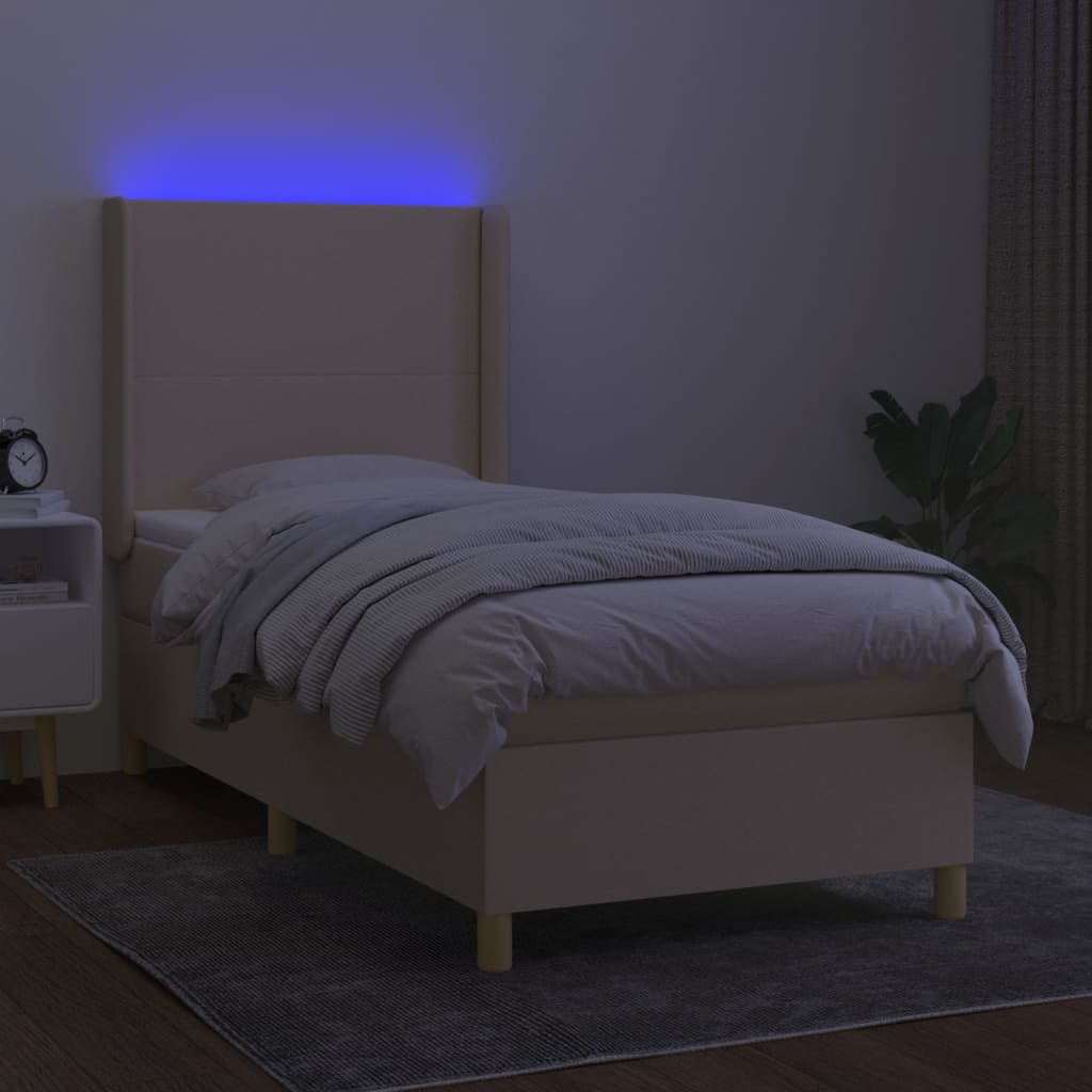 Boxspring met matras en LED stof crèmekleurig 90x190 cm is nu te koop bij PeponiXL, paradijselijk wonen!