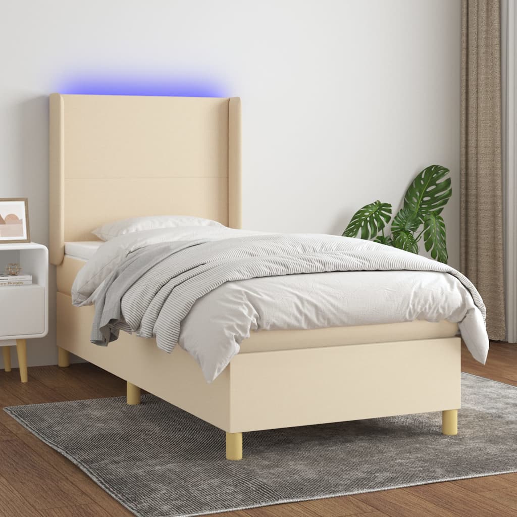 Boxspring met matras en LED stof crèmekleurig 90x190 cm is nu te koop bij PeponiXL, paradijselijk wonen!