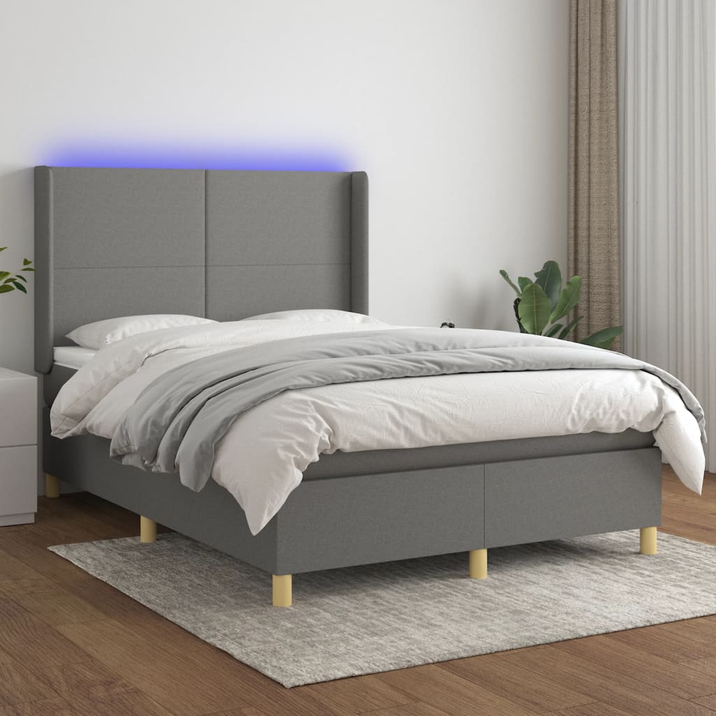 Boxspring met matras en LED stof donkergrijs 140x190 cm is nu te koop bij PeponiXL, paradijselijk wonen!