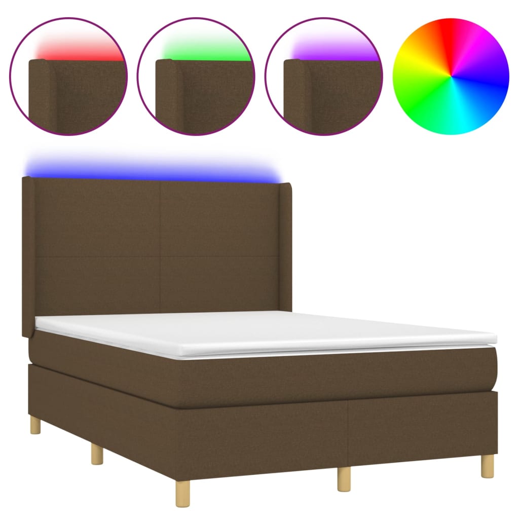 Boxspring met matras en LED stof donkerbruin 140x190 cm is nu te koop bij PeponiXL, paradijselijk wonen!