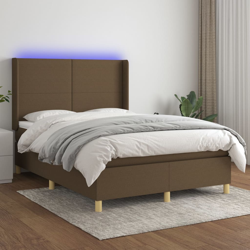 Boxspring met matras en LED stof donkerbruin 140x190 cm is nu te koop bij PeponiXL, paradijselijk wonen!