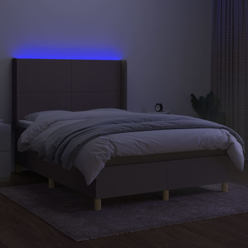 Boxspring met matras en LED stof taupe 140x190 cm is nu te koop bij PeponiXL, paradijselijk wonen!