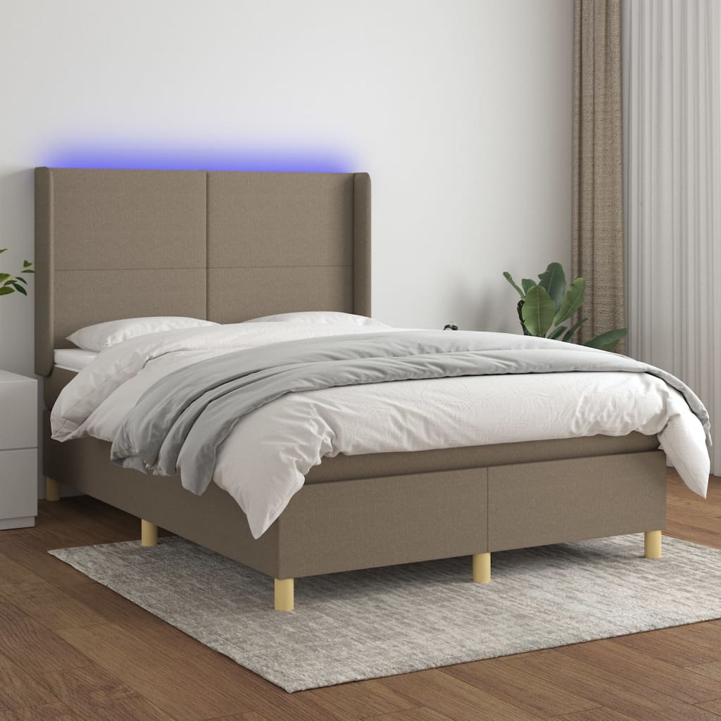 Boxspring met matras en LED stof taupe 140x190 cm is nu te koop bij PeponiXL, paradijselijk wonen!