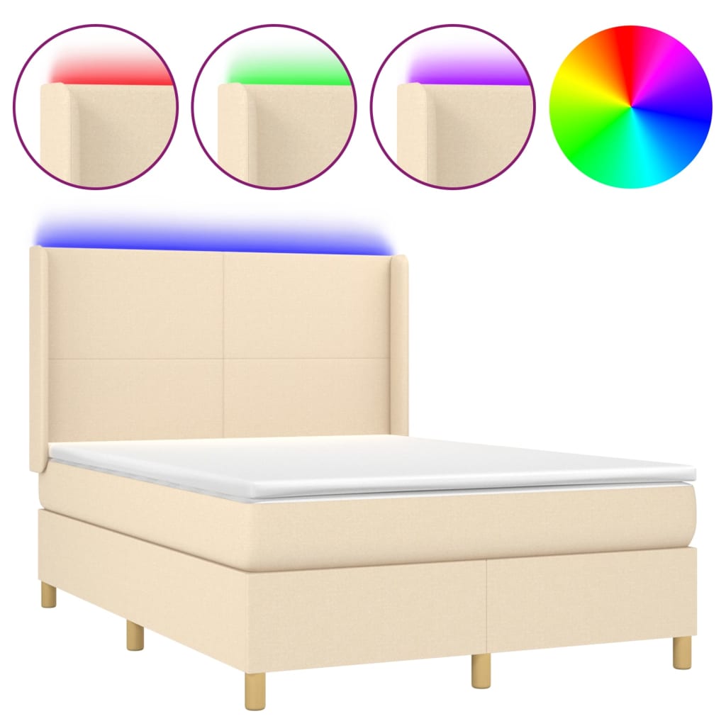 Boxspring met matras en LED stof crèmekleurig 140x190 cm is nu te koop bij PeponiXL, paradijselijk wonen!