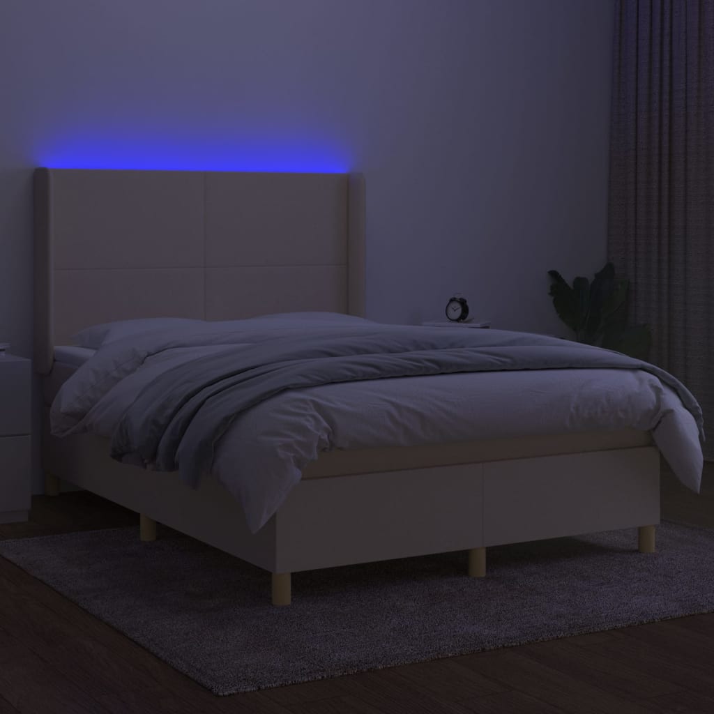 Boxspring met matras en LED stof crèmekleurig 140x190 cm is nu te koop bij PeponiXL, paradijselijk wonen!
