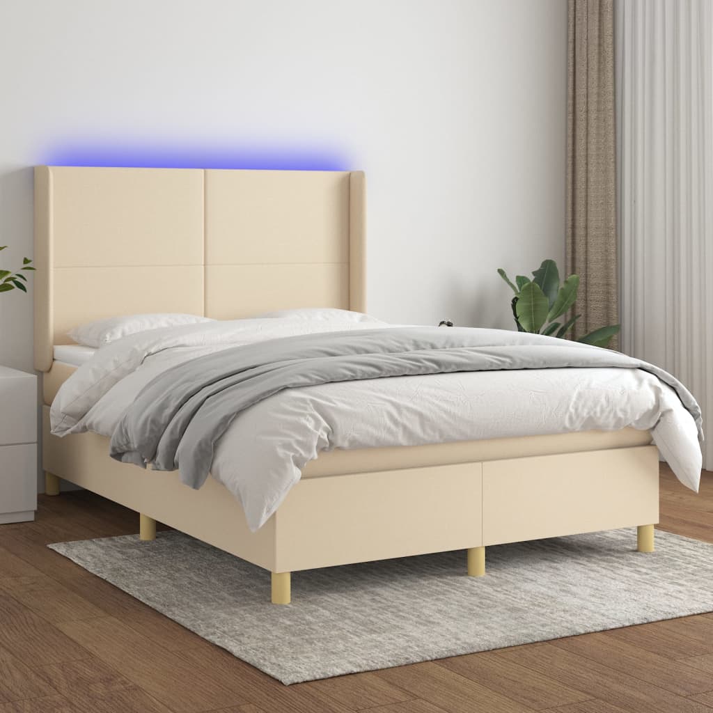 Boxspring met matras en LED stof crèmekleurig 140x190 cm is nu te koop bij PeponiXL, paradijselijk wonen!