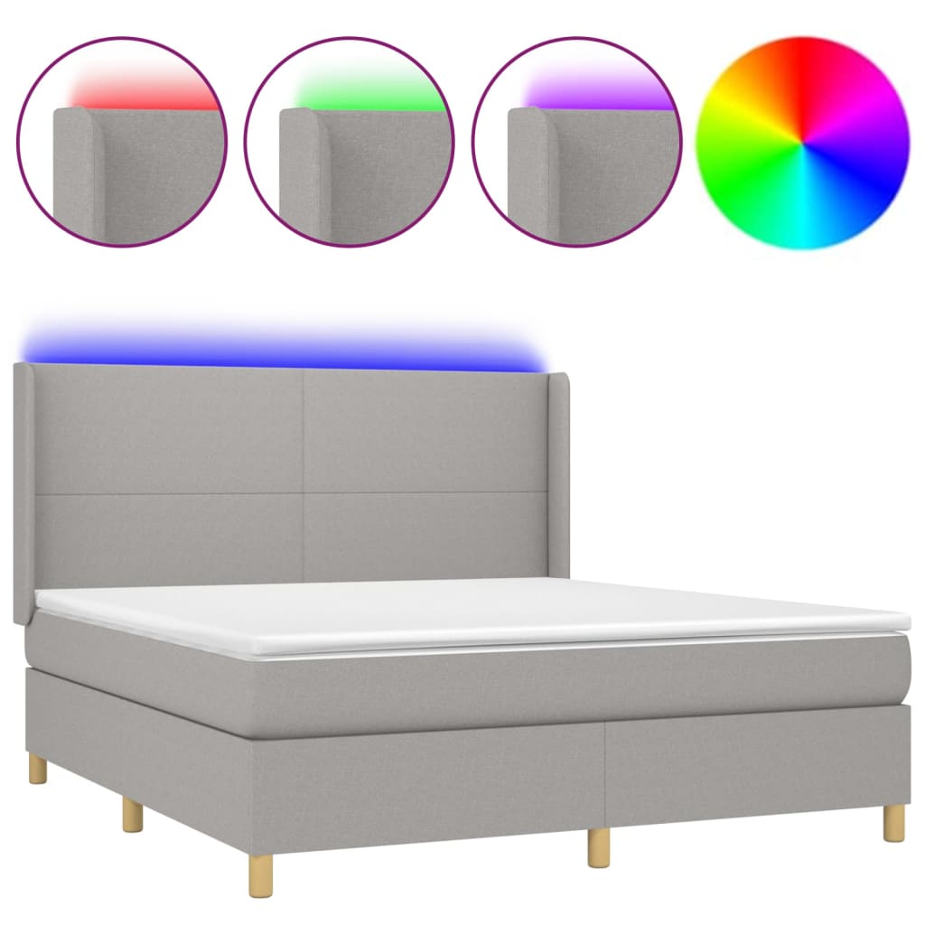Boxspring met matras en LED stof lichtgrijs 160x200 cm is nu te koop bij PeponiXL, paradijselijk wonen!