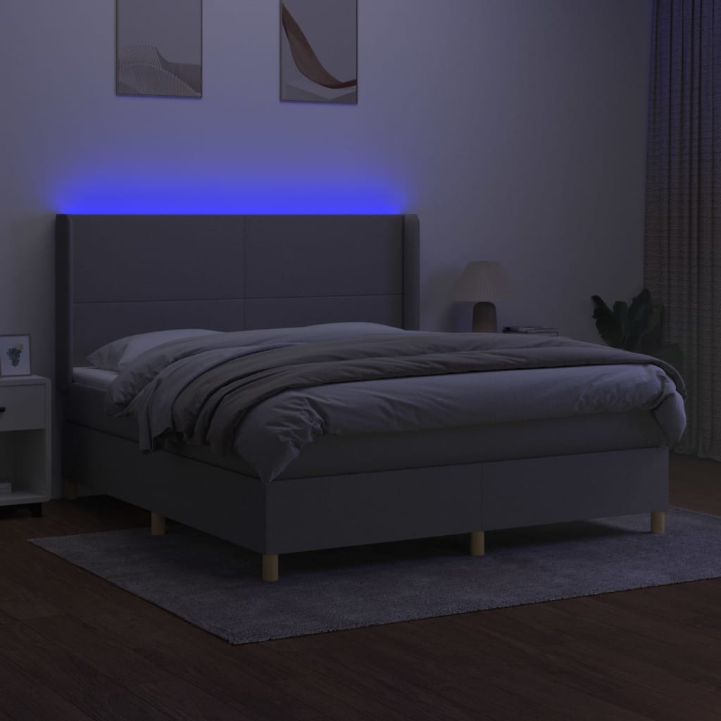 Boxspring met matras en LED stof lichtgrijs 160x200 cm is nu te koop bij PeponiXL, paradijselijk wonen!