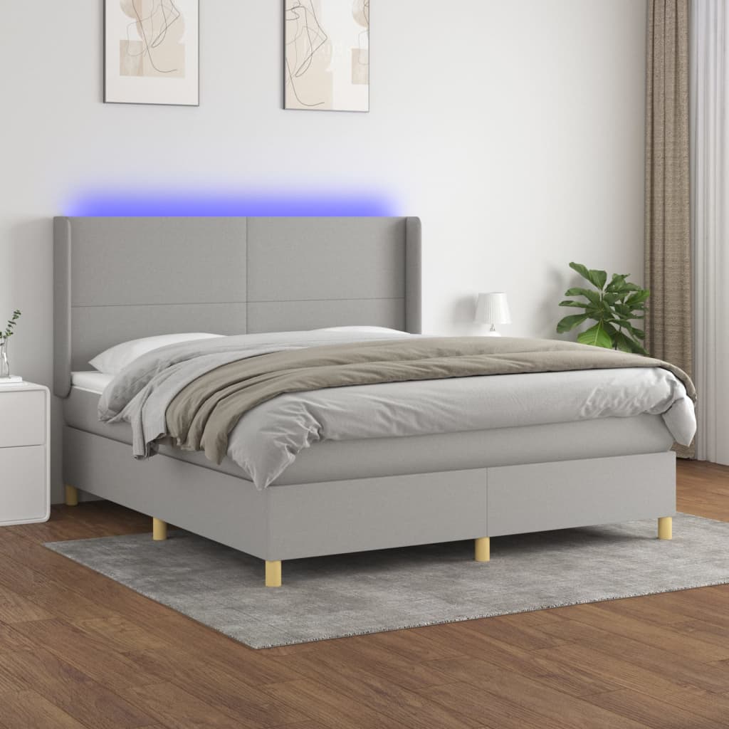 Boxspring met matras en LED stof lichtgrijs 160x200 cm is nu te koop bij PeponiXL, paradijselijk wonen!