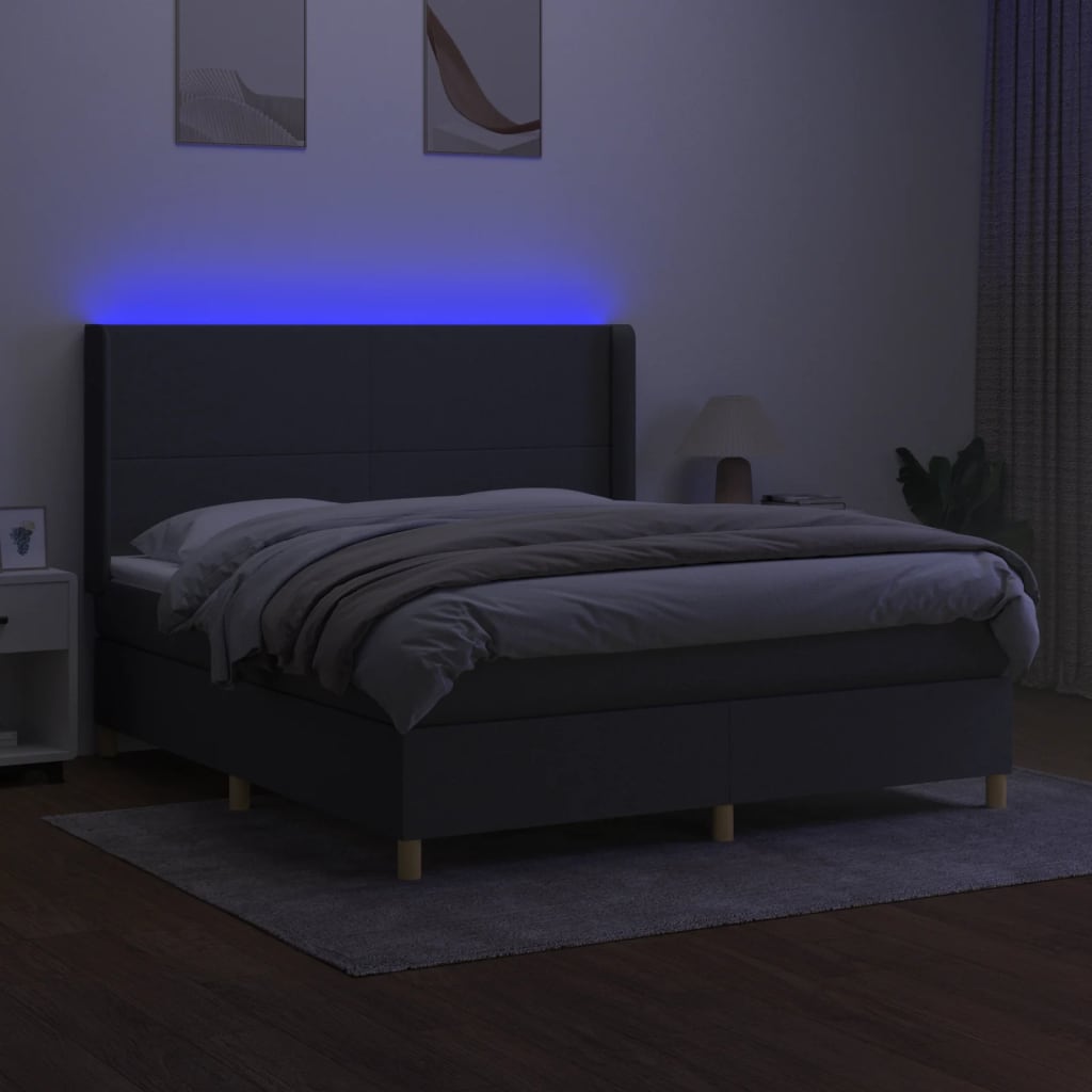 Boxspring met matras en LED stof donkergrijs 160x200 cm is nu te koop bij PeponiXL, paradijselijk wonen!
