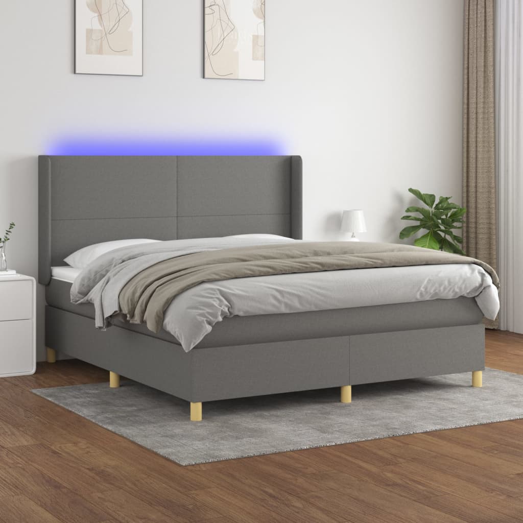 Boxspring met matras en LED stof donkergrijs 160x200 cm is nu te koop bij PeponiXL, paradijselijk wonen!