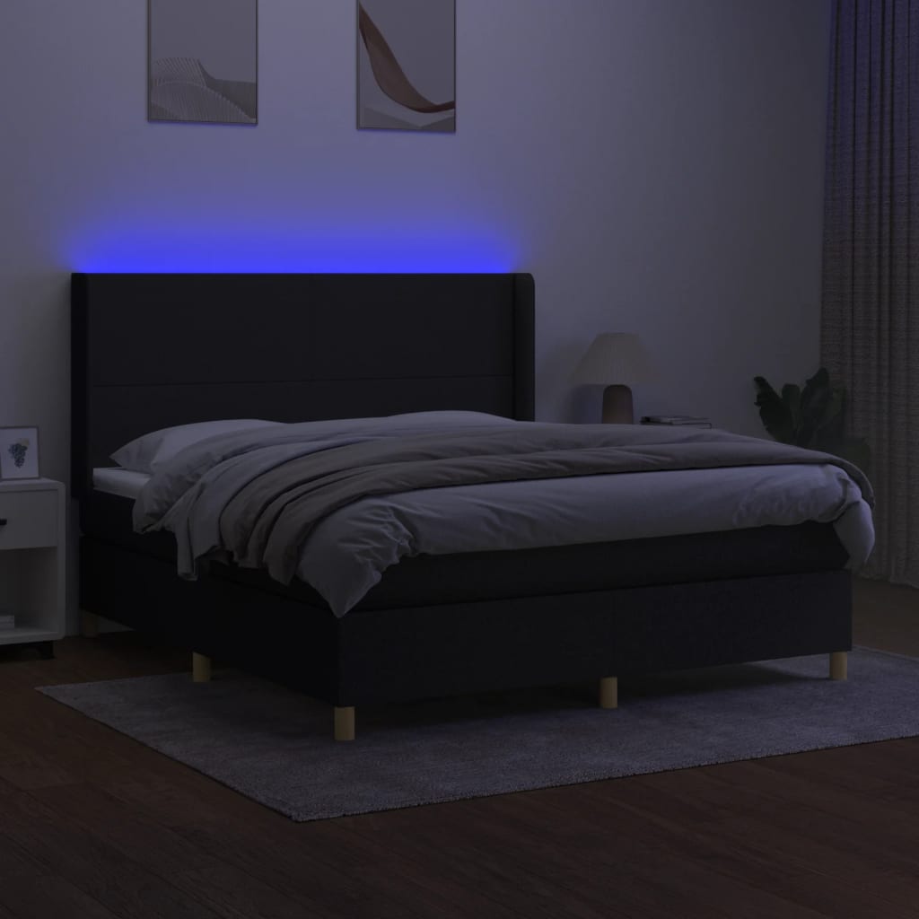 Boxspring met matras en LED stof zwart 160x200 cm is nu te koop bij PeponiXL, paradijselijk wonen!