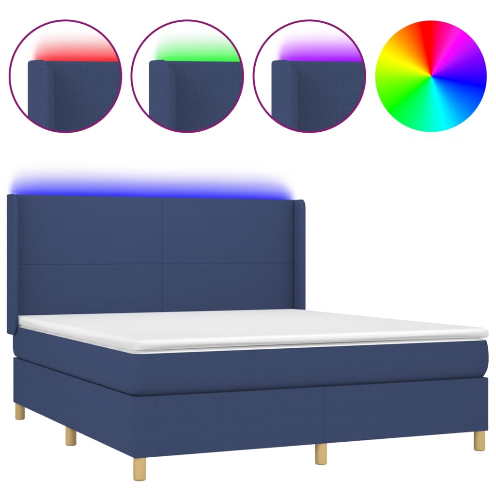 Boxspring met matras en LED stof blauw 160x200 cm is nu te koop bij PeponiXL, paradijselijk wonen!