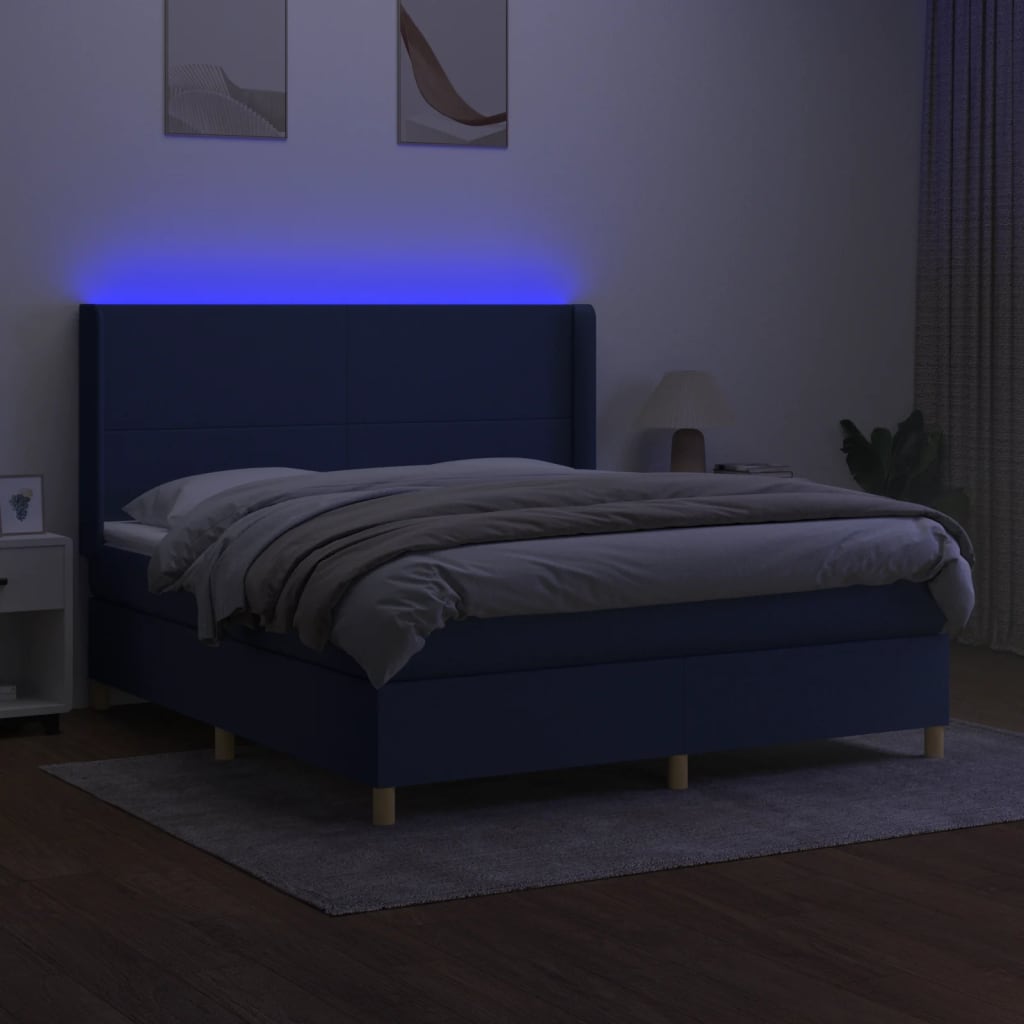 Boxspring met matras en LED stof blauw 160x200 cm is nu te koop bij PeponiXL, paradijselijk wonen!