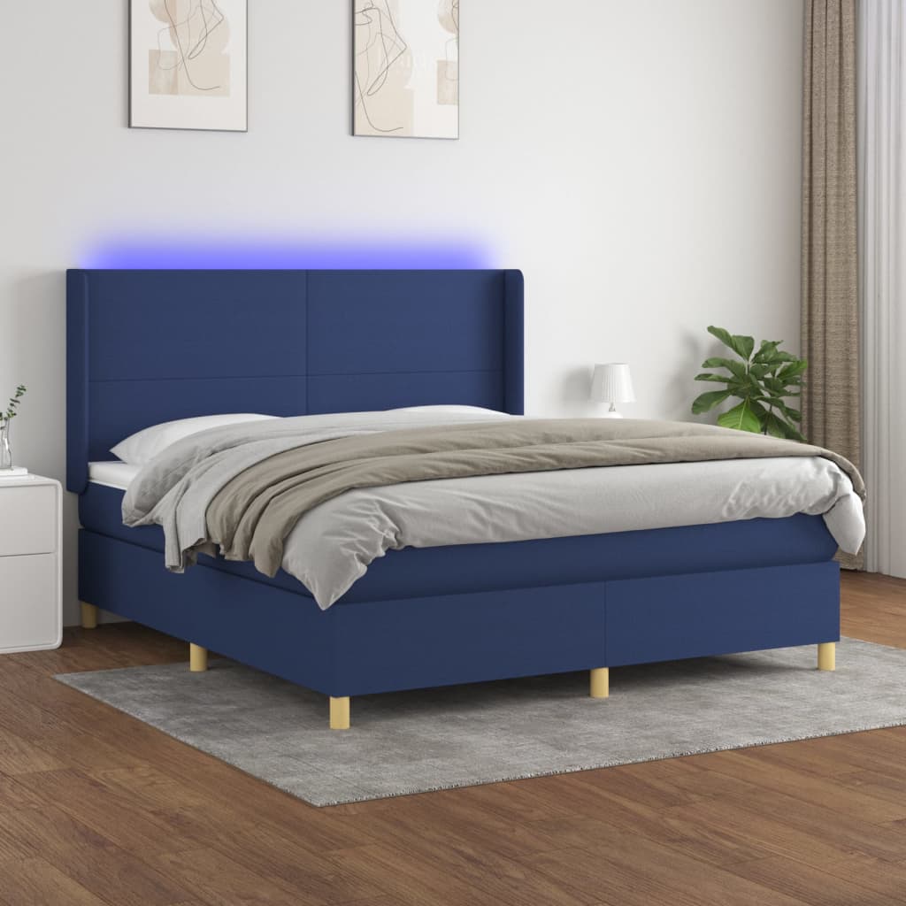 Boxspring met matras en LED stof blauw 160x200 cm is nu te koop bij PeponiXL, paradijselijk wonen!