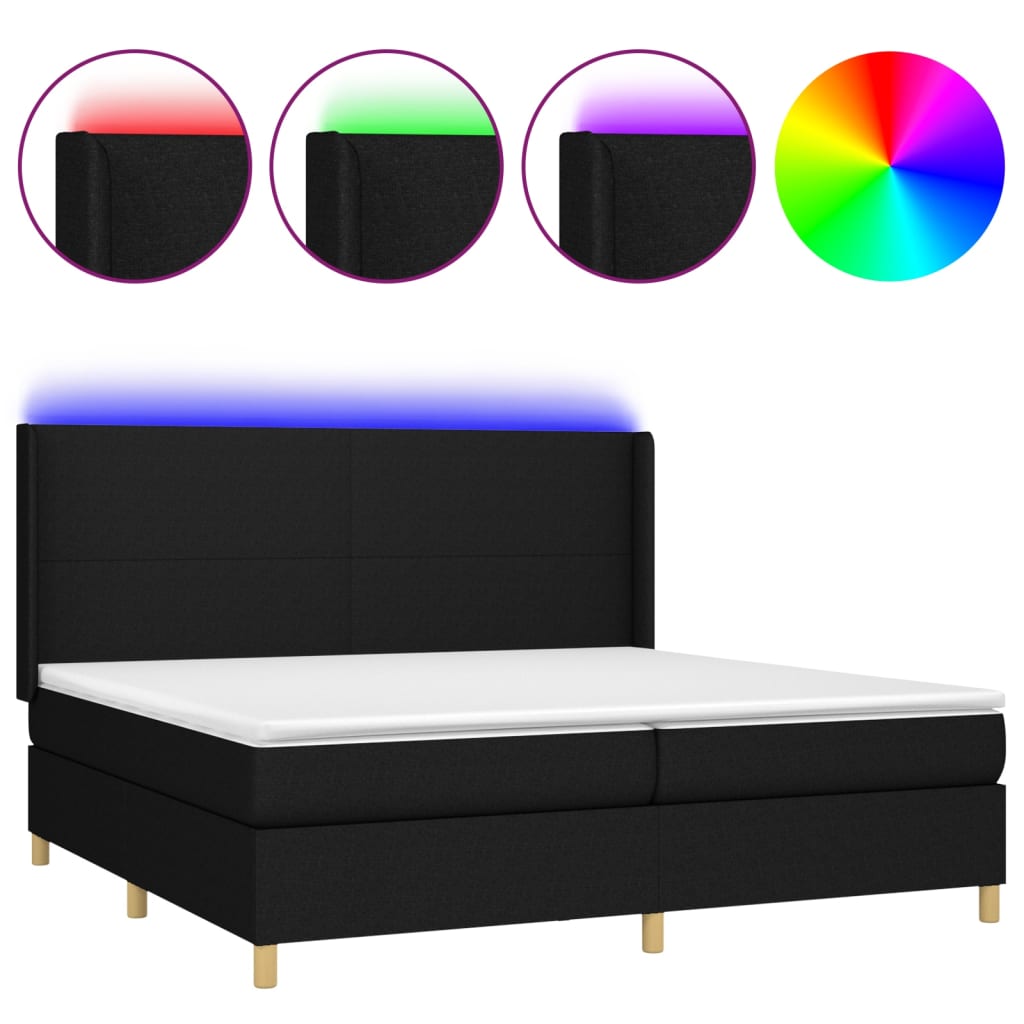 Boxspring met matras en LED stof zwart 200x200 cm is nu te koop bij PeponiXL, paradijselijk wonen!