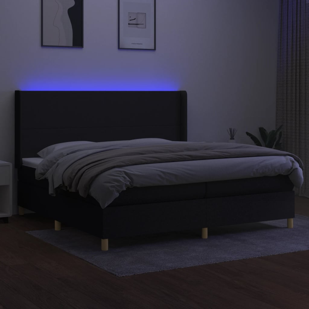 Boxspring met matras en LED stof zwart 200x200 cm is nu te koop bij PeponiXL, paradijselijk wonen!