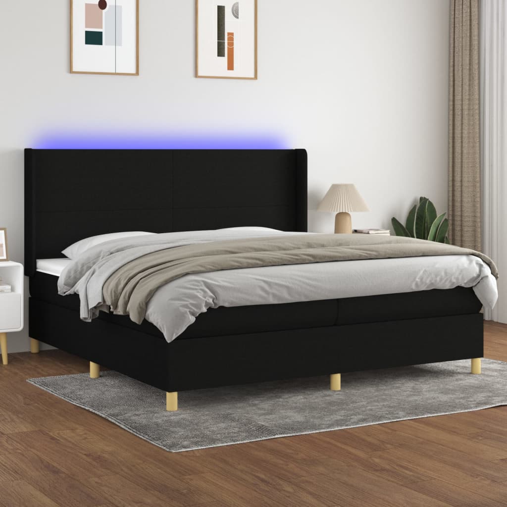 Boxspring met matras en LED stof zwart 200x200 cm is nu te koop bij PeponiXL, paradijselijk wonen!
