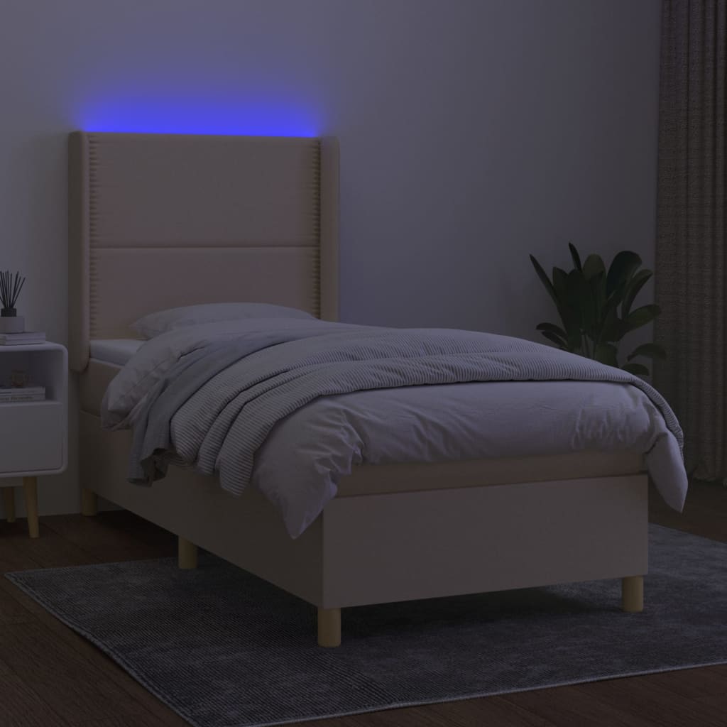 Boxspring met matras en LED stof crèmekleurig 90x190 cm is nu te koop bij PeponiXL, paradijselijk wonen!