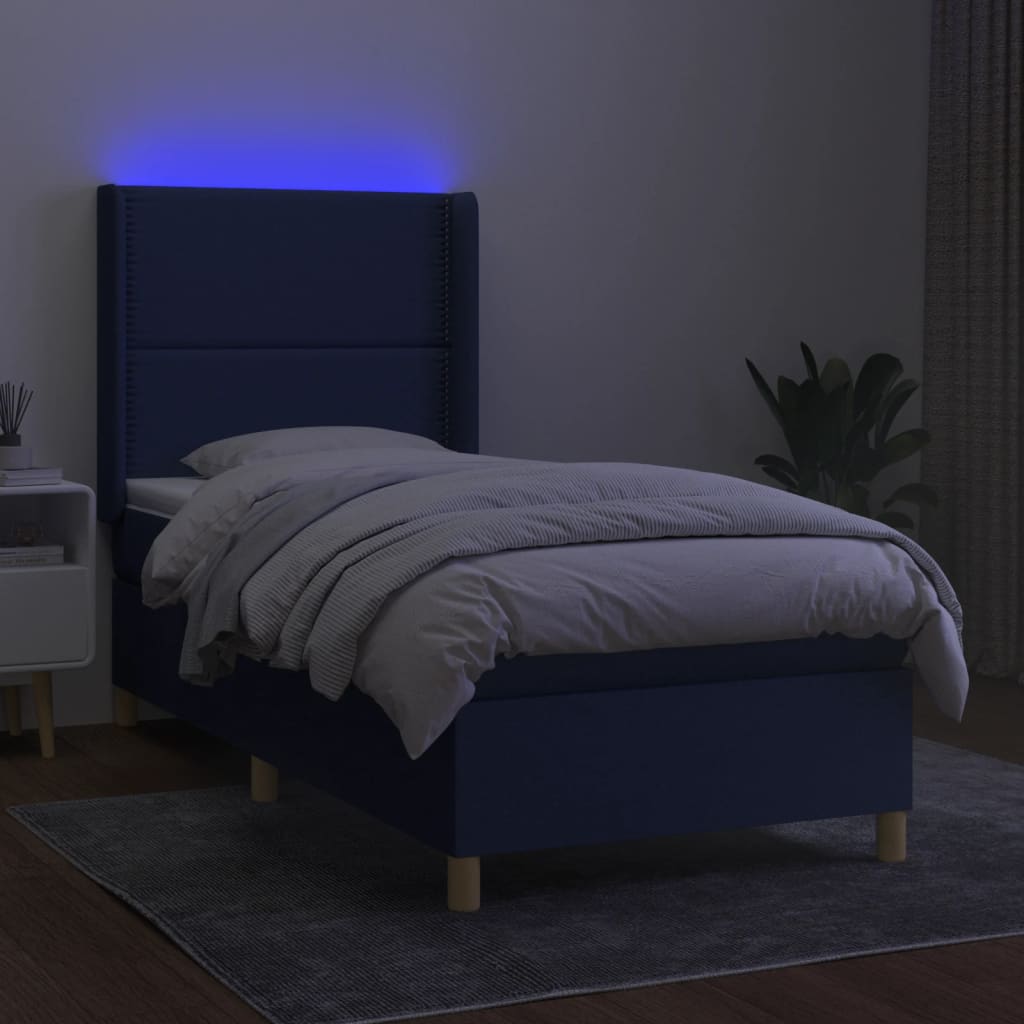 Boxspring met matras en LED stof blauw 90x190 cm is nu te koop bij PeponiXL, paradijselijk wonen!
