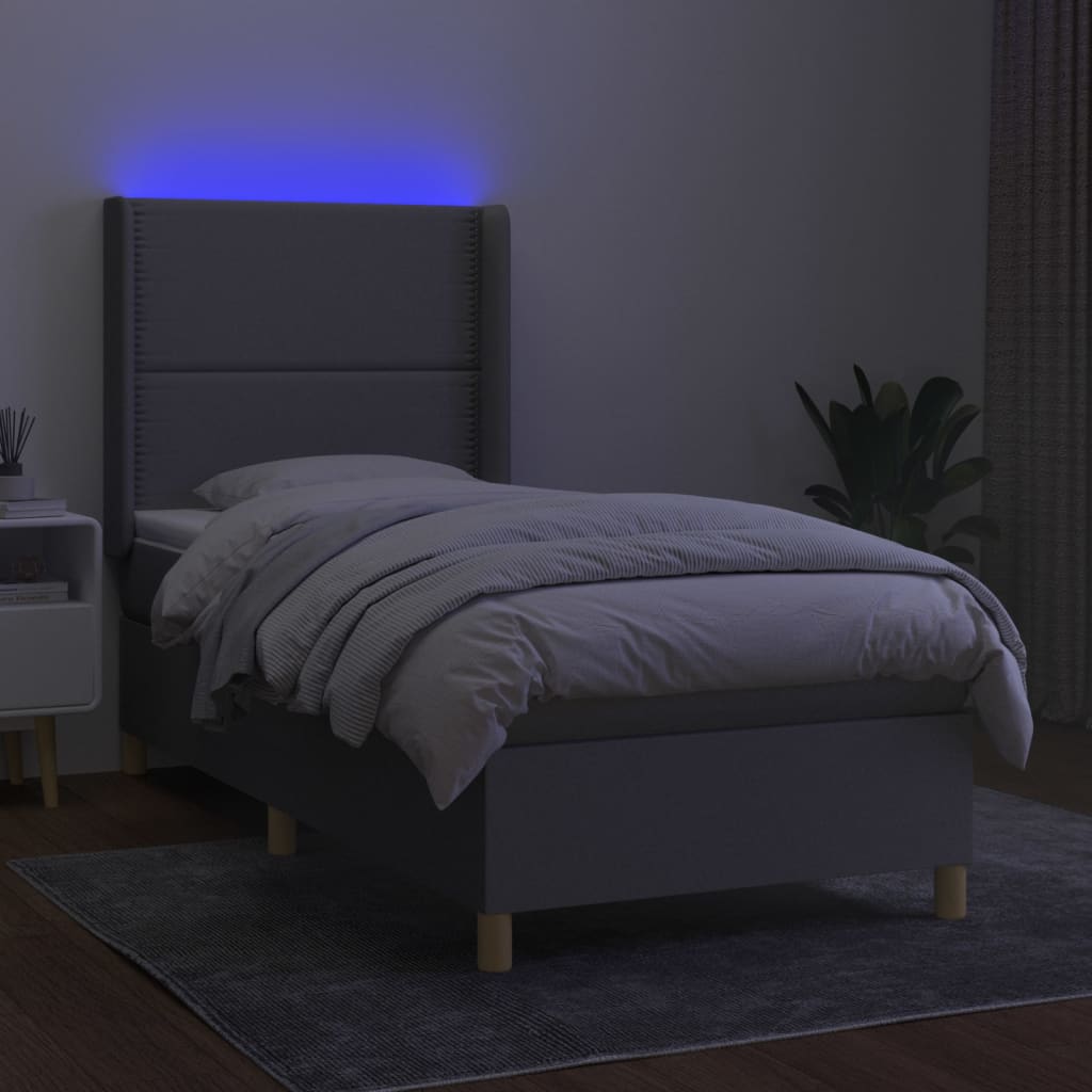 Boxspring met matras en LED stof lichtgrijs 90x200 cm is nu te koop bij PeponiXL, paradijselijk wonen!
