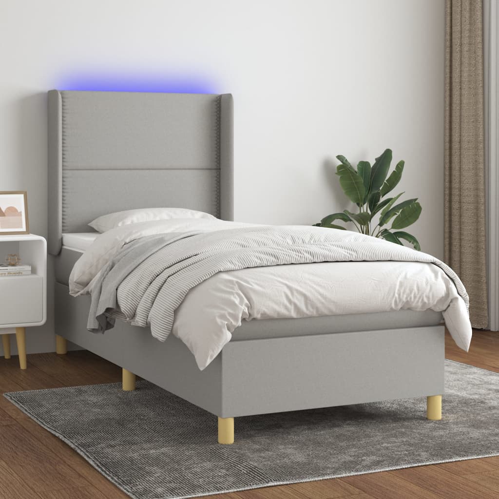 Boxspring met matras en LED stof lichtgrijs 90x200 cm is nu te koop bij PeponiXL, paradijselijk wonen!