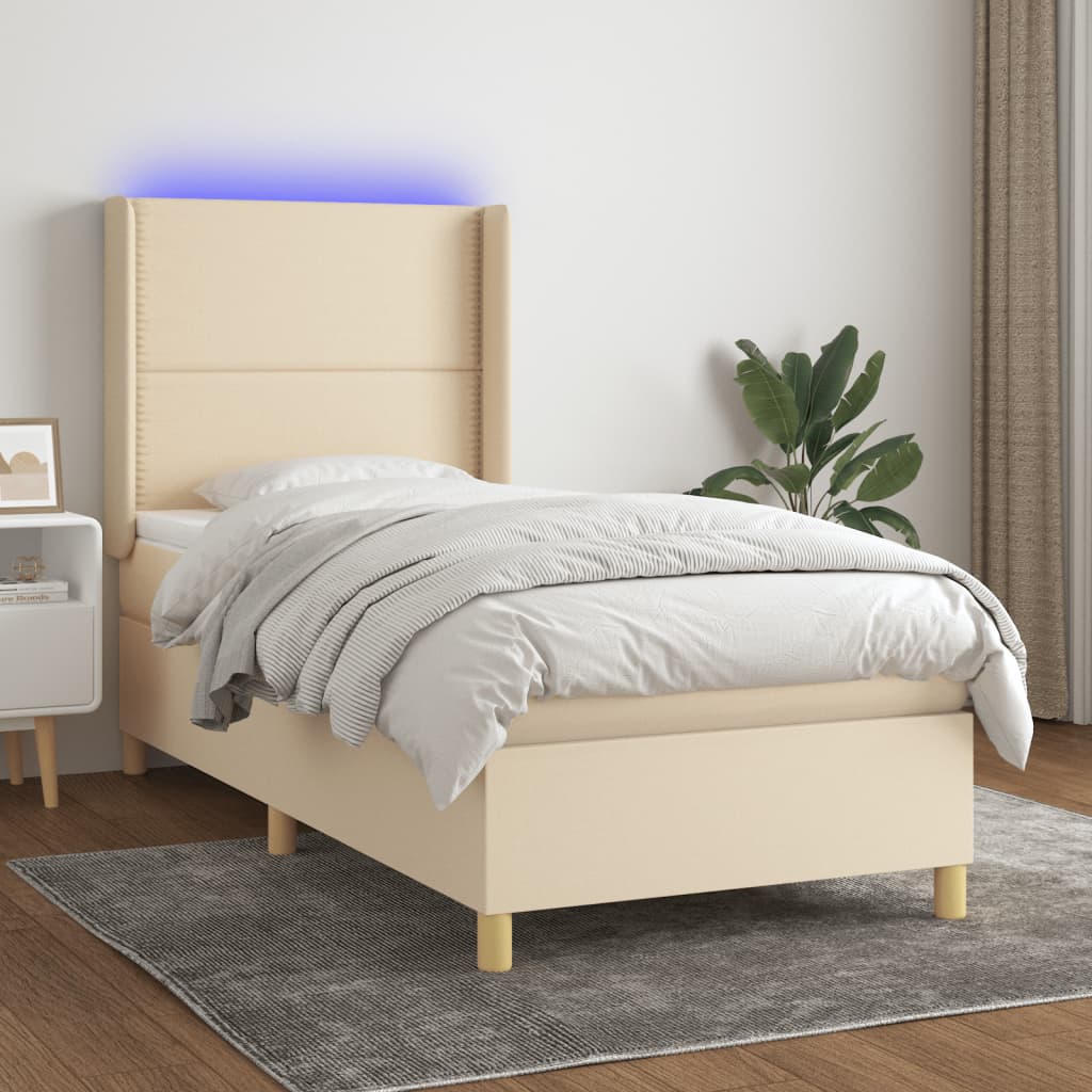Boxspring met matras en LED stof crèmekleurig 100x200 cm is nu te koop bij PeponiXL, paradijselijk wonen!