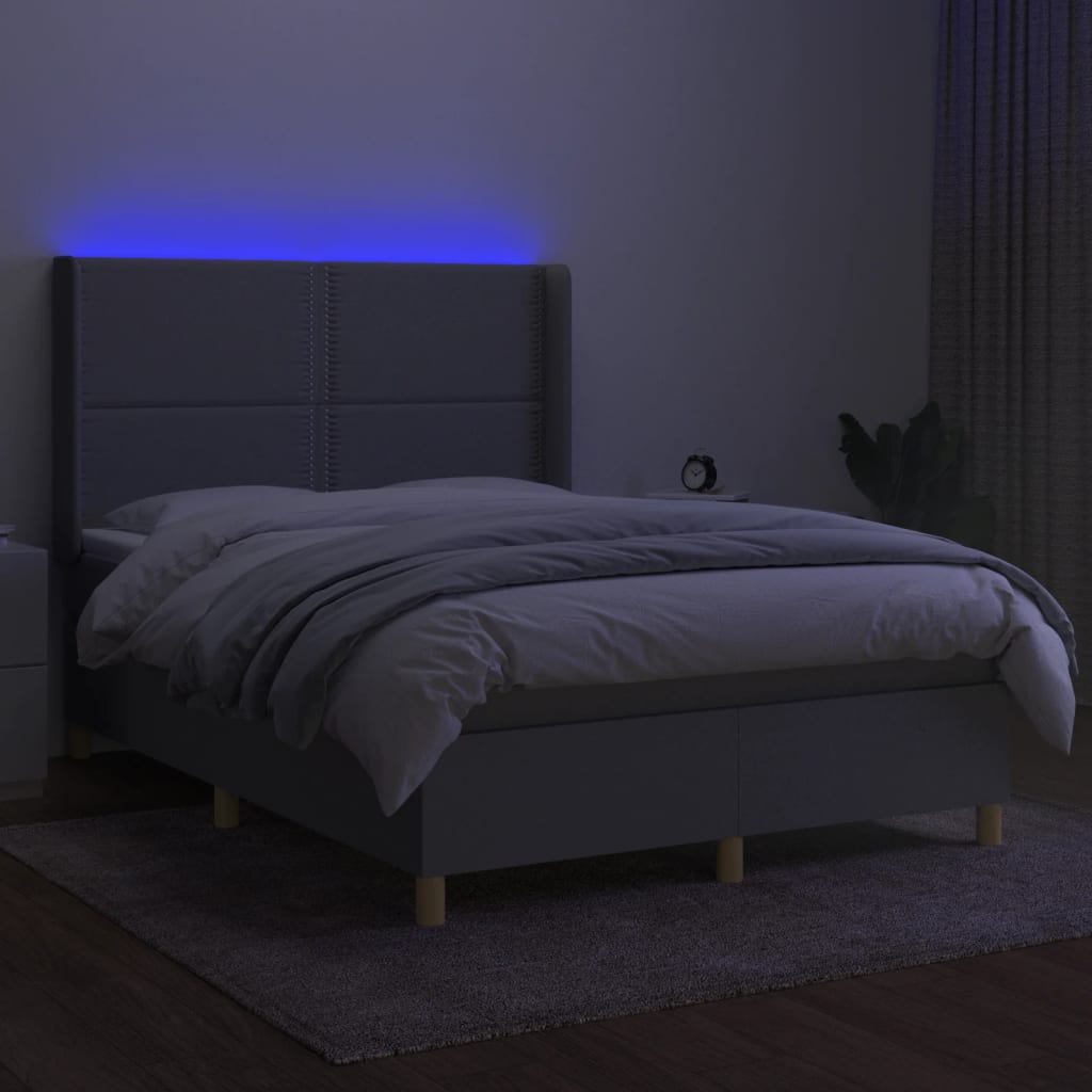 Boxspring met matras en LED stof lichtgrijs 140x190 cm is nu te koop bij PeponiXL, paradijselijk wonen!