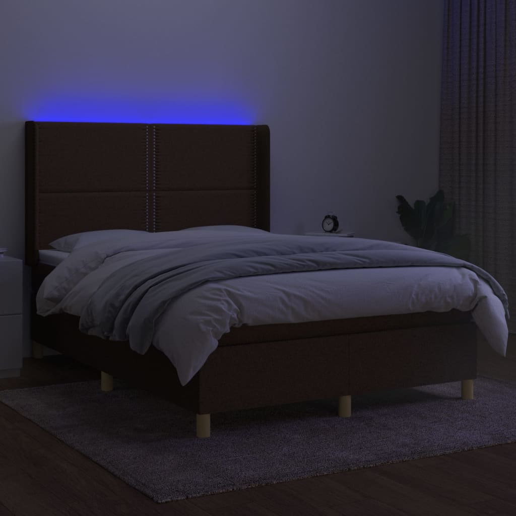 Boxspring met matras en LED stof donkerbruin 140x190 cm is nu te koop bij PeponiXL, paradijselijk wonen!