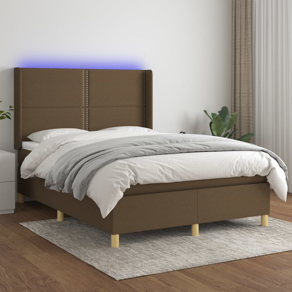 Boxspring met matras en LED stof donkerbruin 140x190 cm is nu te koop bij PeponiXL, paradijselijk wonen!