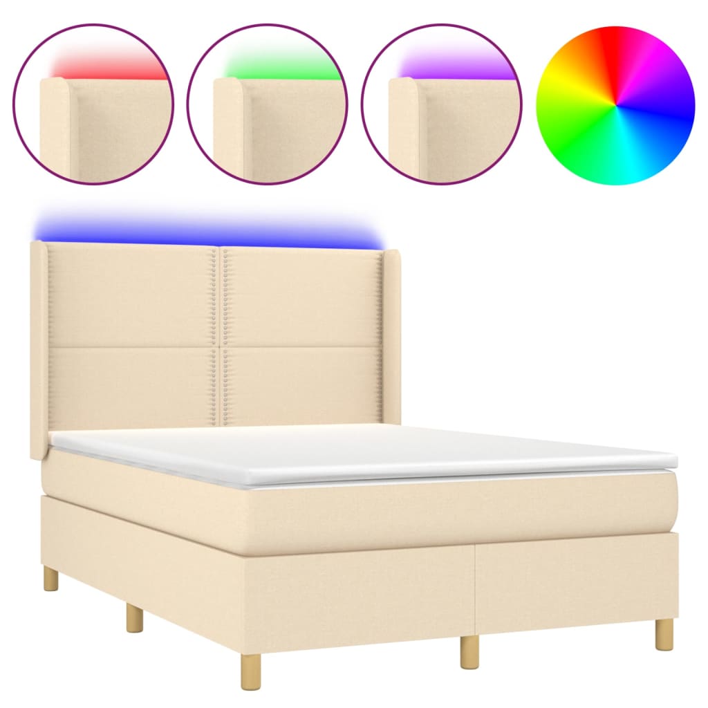 Boxspring met matras en LED stof crèmekleurig 140x190 cm is nu te koop bij PeponiXL, paradijselijk wonen!
