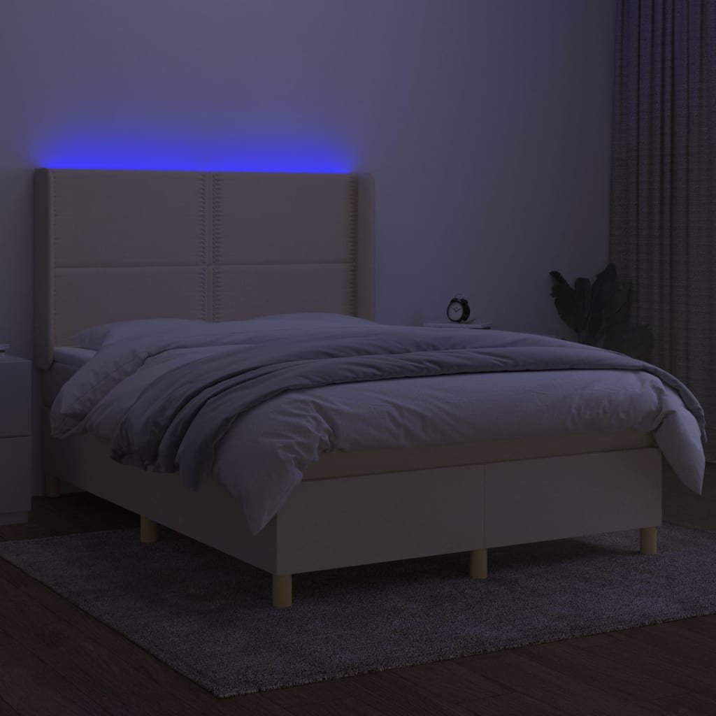 Boxspring met matras en LED stof crèmekleurig 140x190 cm is nu te koop bij PeponiXL, paradijselijk wonen!