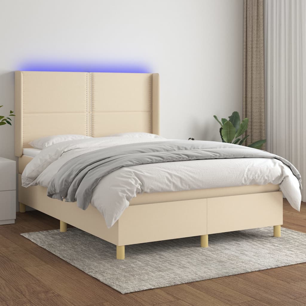 Boxspring met matras en LED stof crèmekleurig 140x190 cm is nu te koop bij PeponiXL, paradijselijk wonen!