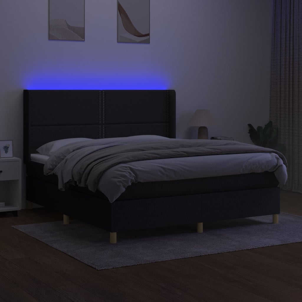 Boxspring met matras en LED stof zwart 160x200 cm is nu te koop bij PeponiXL, paradijselijk wonen!