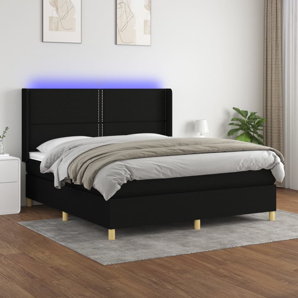 Boxspring met matras en LED stof zwart 160x200 cm is nu te koop bij PeponiXL, paradijselijk wonen!