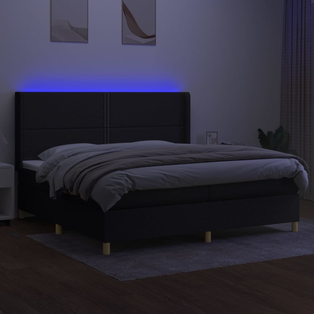 Boxspring met matras en LED stof zwart 200x200 cm is nu te koop bij PeponiXL, paradijselijk wonen!