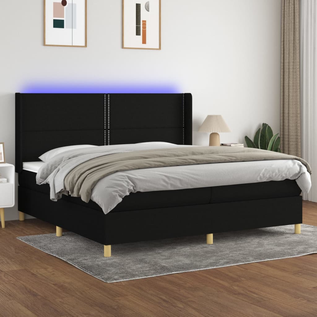 Boxspring met matras en LED stof zwart 200x200 cm is nu te koop bij PeponiXL, paradijselijk wonen!