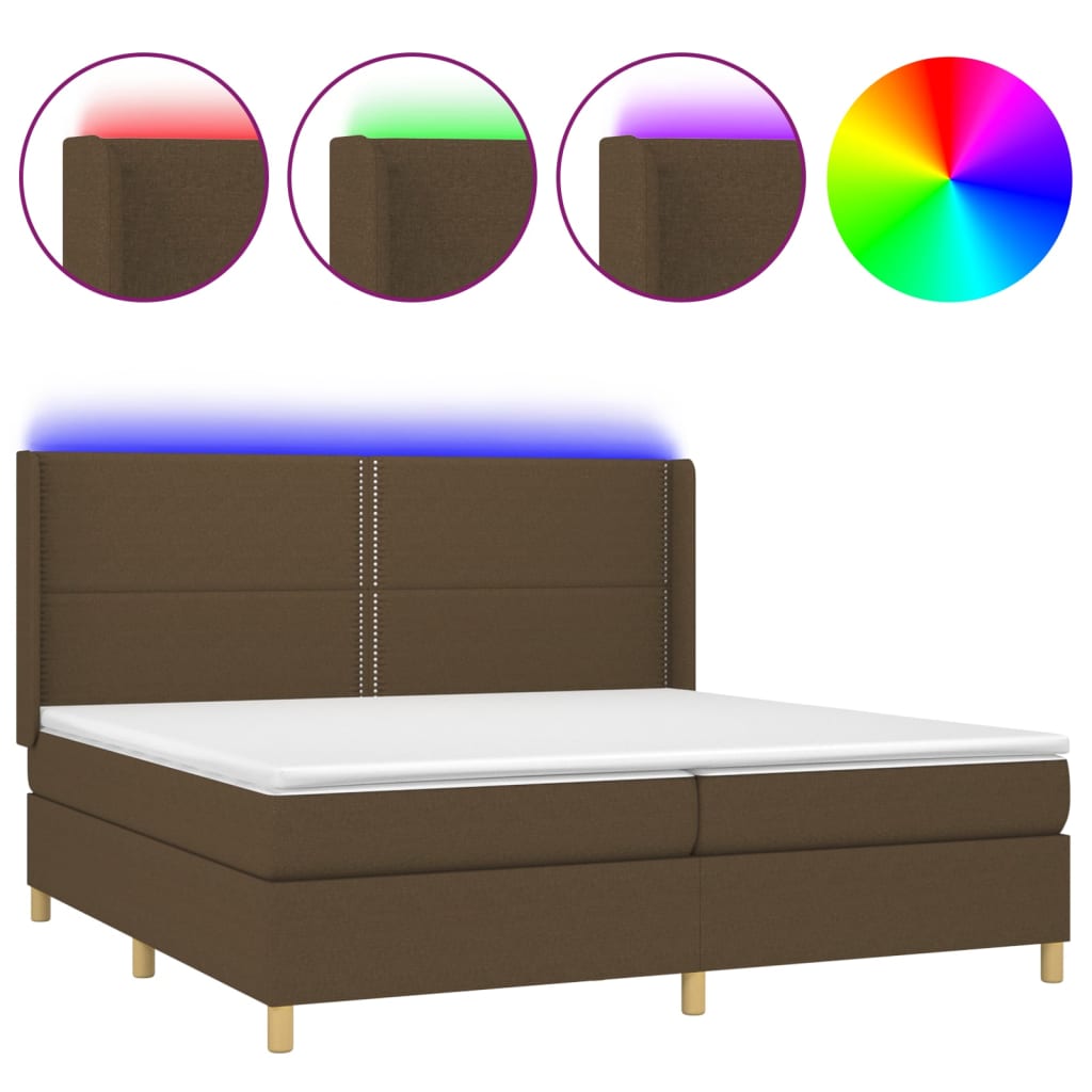 Boxspring met matras en LED stof donkerbruin 200x200 cm is nu te koop bij PeponiXL, paradijselijk wonen!
